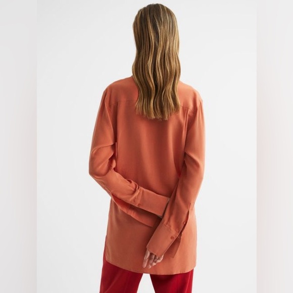 REISS Orange EDEN 💯 Silk long‎ sleeve button down shirt size 4 - Picture 3 of 16
